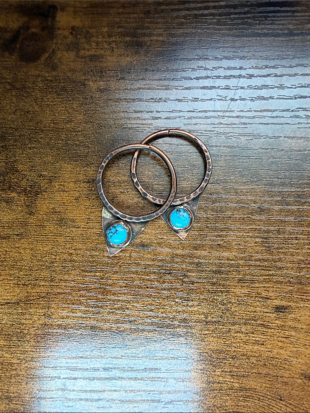 Handmade Copper Hoop Earrings with Turquoise Stone